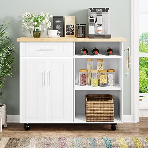 Shintenchi Kitchen Island Cart with Storage on Wheels, White V99091