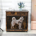 Yehha Cabinet Crate Furniture with Storage Drawer-Wheels, Wooden Kennel with 2 Doors, Steel-Tube Frame & Waterproof Table Top, Ider for Medium Small Large Dog, Brown, Full