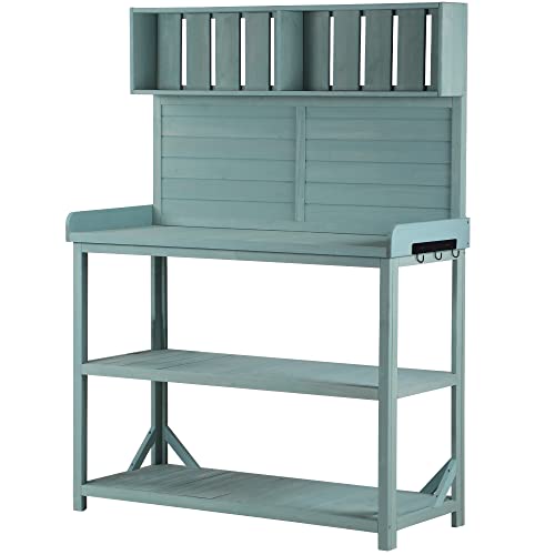 Outdoor Wooden Potting Bench Table with Drawers and Storage Shelves C672480