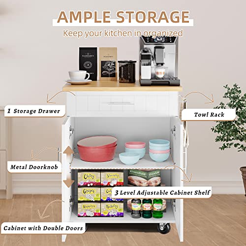 Shintenchi Kitchen Island Cart with Storage on Wheels, White V99091