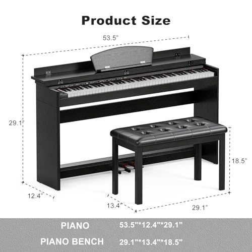 UMOMO 88 Weighted Key Digital Piano with Bench, Hammer Action, Black W36770