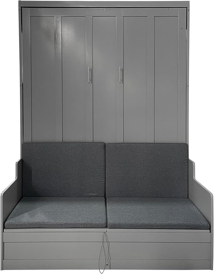 Queen Size Murphy Bed with Desk & Charging Station, White K505073