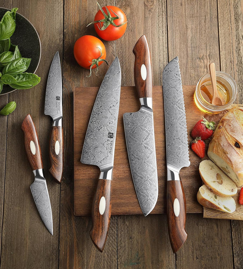 XINZUO 5-Piece Damascus Knife Set with Wood Handle X547964