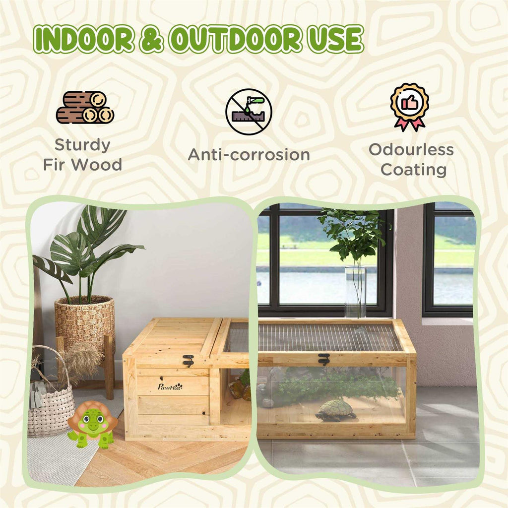 PawHut Wooden Tortoise House Turtle Habitat Outdoor Reptile Cage D749