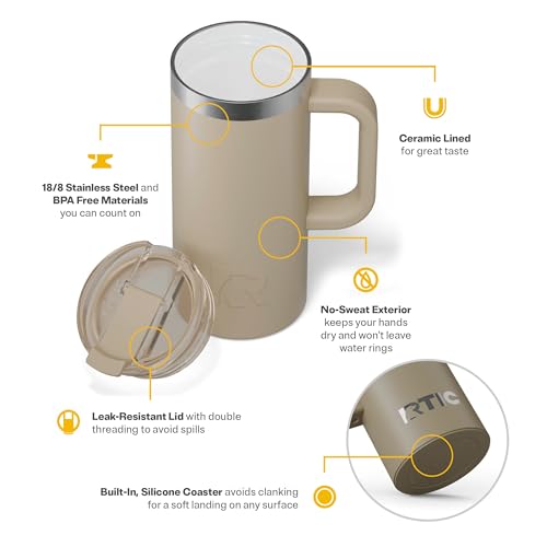 RTIC 20oz Road Trip Travel Mug with Lid and Handle, Insulated Stainless Steel P393441