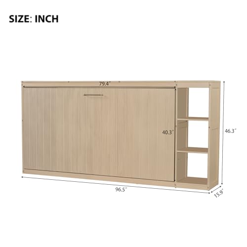 Murphy Cabinet Bed Frame with Charging Station, Full-Size Foldable Wall Bed Z526