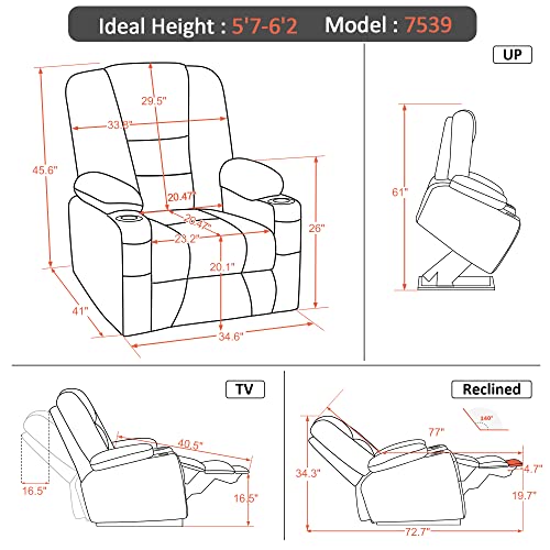 MCombo Small Power Lift Recliner Chair with Massage and Heat, Faux Leather, Dark Brown E441
