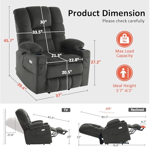 MCombo Large Triple Motor Power Lift Recliner Chair with Massage and Dual Heating, Grey D316
