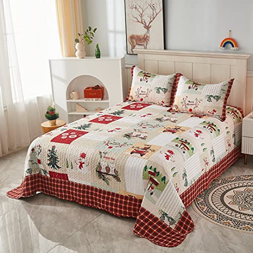 MarCielo Christmas Quilt Set Bedspread, White, Queen N87341