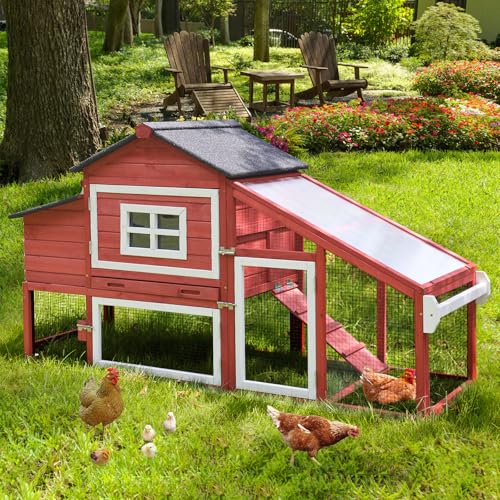 Aivituvin Chicken Coop Outdoor with Wheels, Wooden Hen House with Run T61910