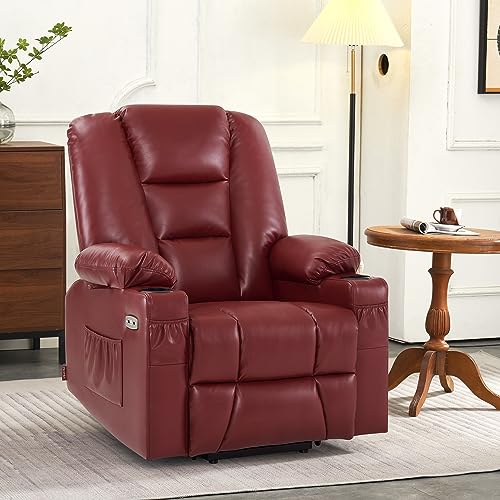 MCombo Small Power Lift Recliner Chair with Massage and Heat, Faux Leather, Dark Brown E441