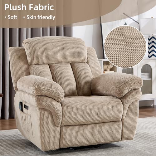 CANMOV 46" Wide Power Lift Recliner Chair for Elderly, with Massage and Heat, Light Brown K346927