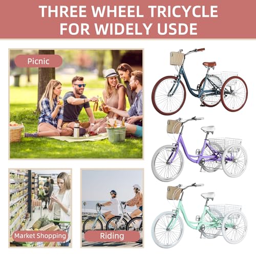 Adult Tricycle 7 Speed 20/24/26 Inch 3 Wheel Bike with Basket for Seniors G7845