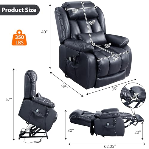 EDILLY Genuine Leather Power Lift Recliner Chair with Massage and Heating, Brown C901