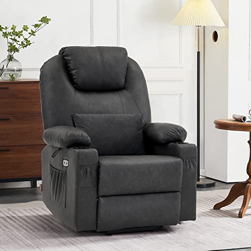 MCombo Dual Motor Power Lift Recliner Chair for Elderly with Heat and Massage, Faux Leather, Black R7957