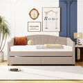 Harper & Bright Designs Twin Size Daybed, Upholstered Daybed with Two Storage Drawers, Wood Daybed Twin Size, Wood Slat Support Day Bed Frame, No Box Spring Needed, Easy Assembly, Beige