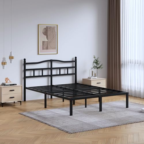 Full Metal Bed Frame 14 Inch Tall Heavy Duty Black Steel Slats Platform J736200