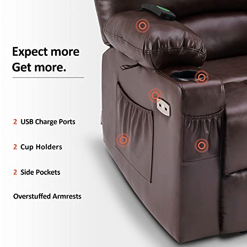 MCombo Oversized Power Lift Recliner Chair for Elderly with Heat and Massage, Faux Leather, Dark Brown N537