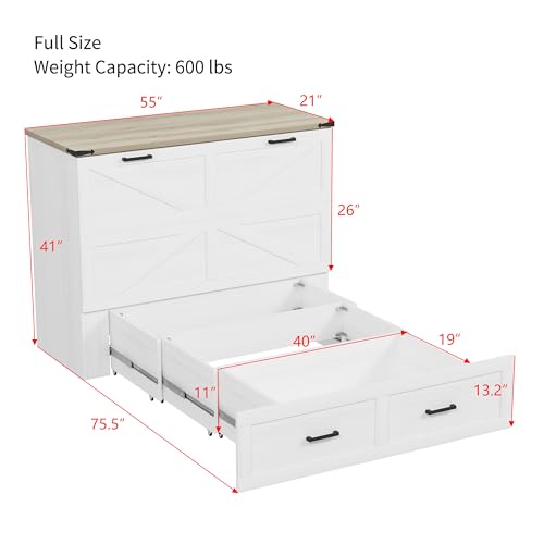 Murphy Cabinet Bed Frame with Charging Station, Full-Size Foldable Wall Bed Z526
