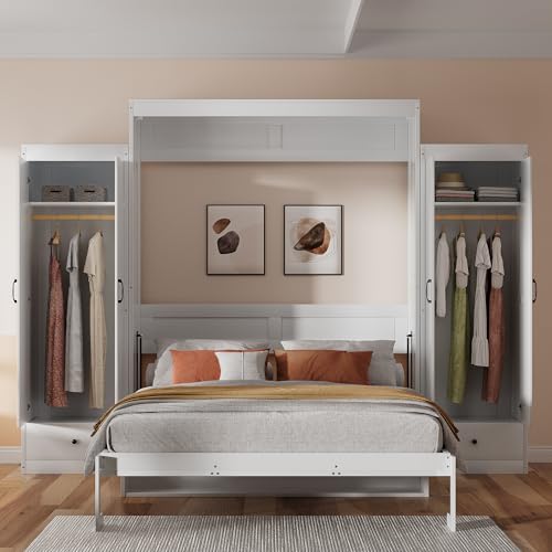 Queen Size Murphy Bed with Desk & Charging Station, White K505073