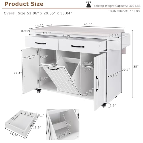 Kitchen Island Cart with Trash Can Storage and Drop Leaf B558974