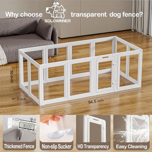 Transparent Dog Playpen with Wall Anchor, 23.6" H, 10 Panels, White N19944