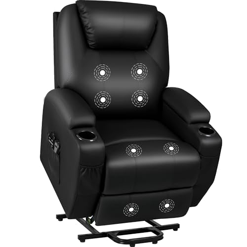 JUMMICO Power Lift Recliner Chair with Massage for Elderly PU Leather Black Y337