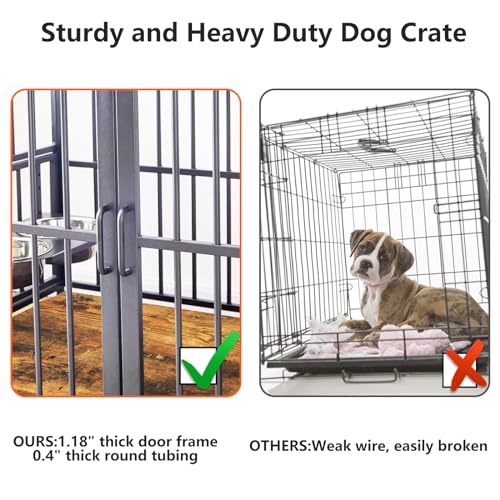 86 in Double Dog Crate Furniture with Divider, Heavy Duty Wooden Kennel for Large Dogs, Brown P52672