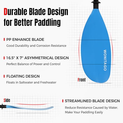 Kayak Paddles with Alloy Shaft and PP Blade, Adjustable 230-250 cm E1062