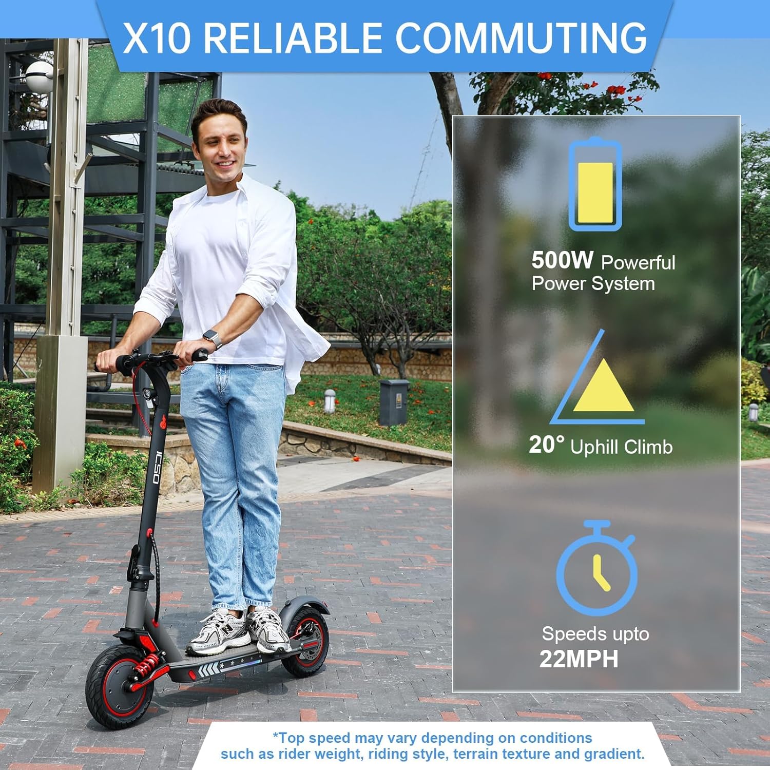 X10 Electric Scooter for Adults, 10" Solid Tire, 500W Motor, Folding Commuting Scooter P79382
