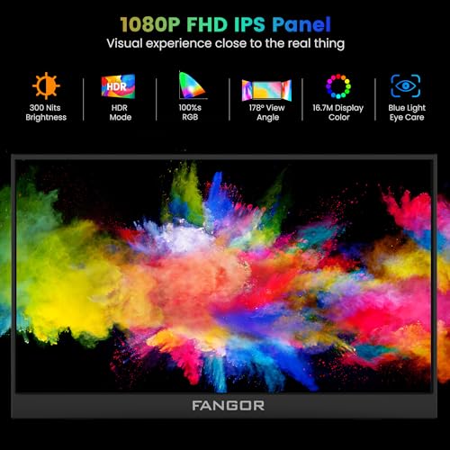 FANGOR 15.6" FHD 1080P Portable Monitor for Laptop, USB-C HDMI I78572