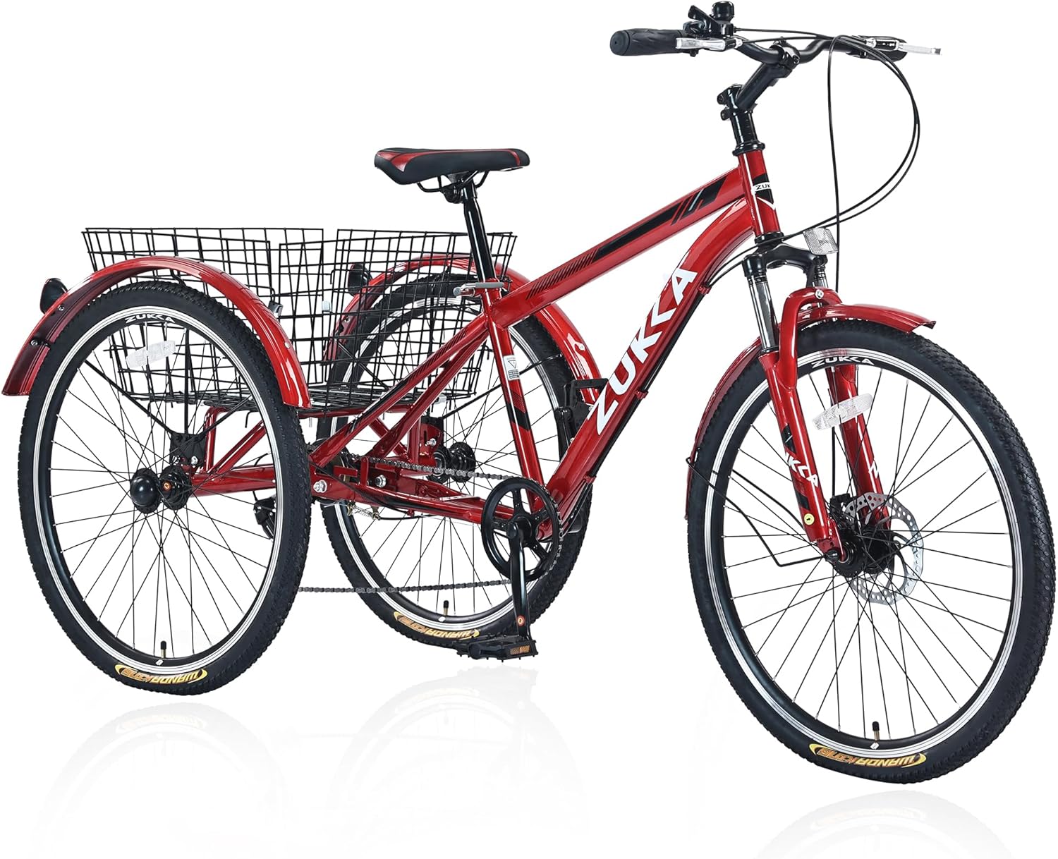 Adult Tricycle Bike,7-Speed Mountain Tricycle,26-Inch 3 Wheels,Comfortable Widen Saddle,Rear Integrated Shopping Basket
