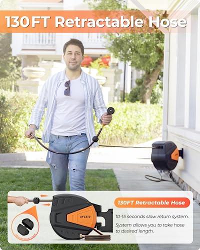Ayleid Retractable Garden Hose Reel, 1/2 in x 100 ft, Wall Mounted, Grey Q139915