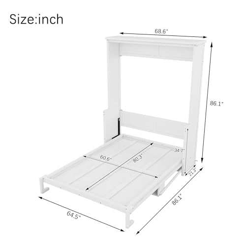 Queen Size Murphy Bed with Desk & Charging Station, White K505073