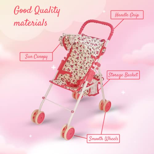 Deluxe Baby Doll Stroller with Crib Furniture Playset for 18" Dolls - Pink B688