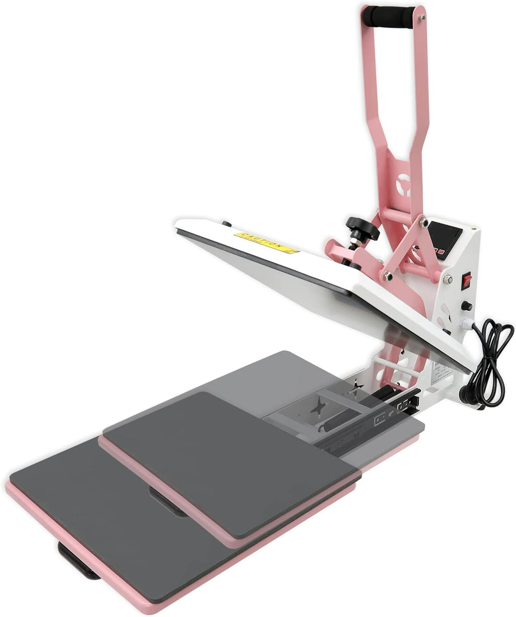 BetterSub Heat Press 15x15 inch Digital Heat Press Machine, Slide out Industrial Quality T-Shirt Heat Transfer Machine Pink White