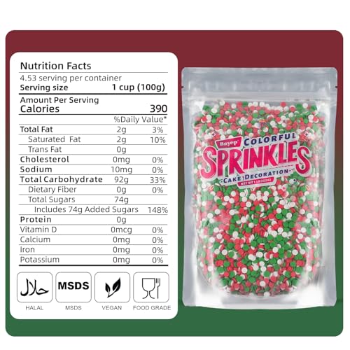Christmas Sprinkles Bulk 1 lb - Red White Green Round Baking Toppings O347849