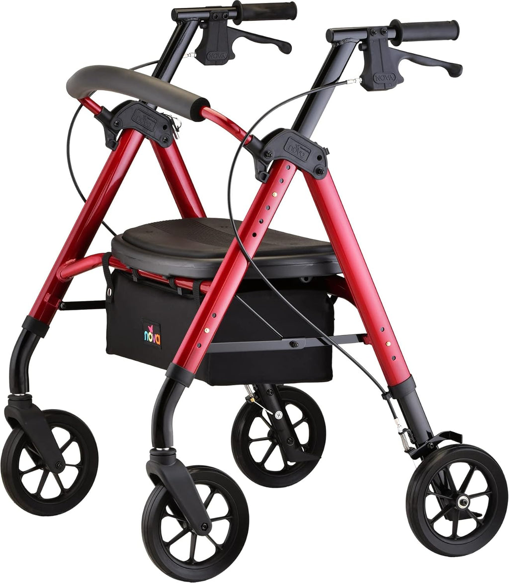 NOVA Medical Products Star 8 DX Heavy Duty Extra-Wide Rollator, 450 lb. Weight Capacity, Red