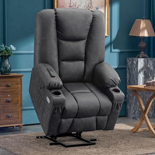MCombo Small Power Lift Recliner Chair with Massage and Heat, Faux Leather, Dark Brown E441
