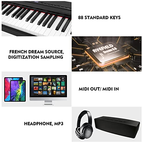 MUSTAR MDP-1200 Digital Piano 88 Key Weighted Hammer Action Keyboard with Stand, Pedal, Case, Black H320