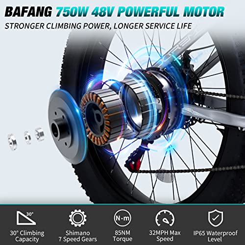 PEXMOR Electric Bike for Adults, 750W 26" Fat Tire, 48V 14AH Removable Battery S493166