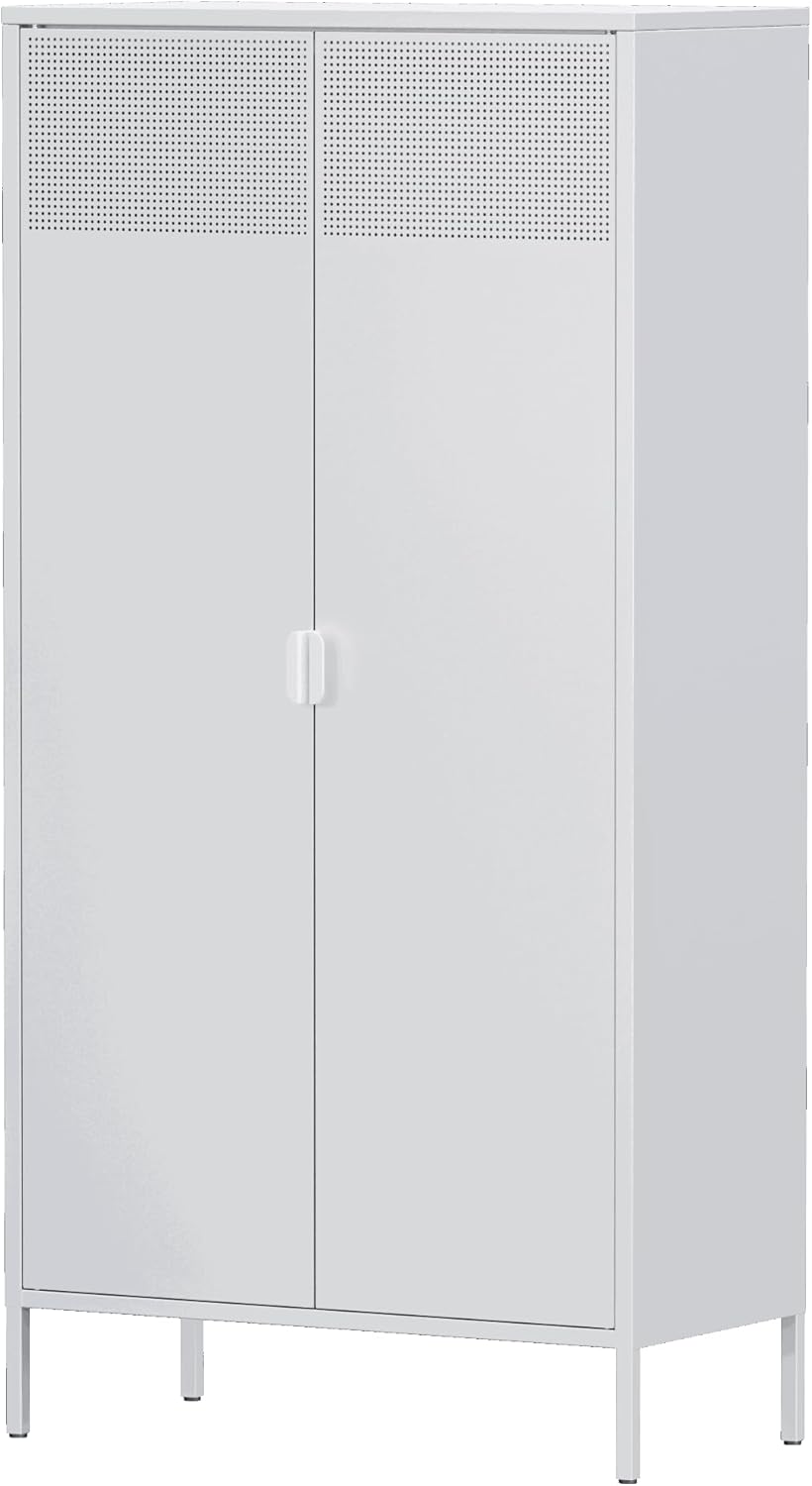 Steel Wardrobe Metal Storage Cabinet with Adjustable Shelf and Hanging Rods F53880
