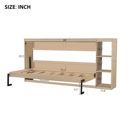 Murphy Cabinet Bed Frame with Charging Station, Full-Size Foldable Wall Bed Z526