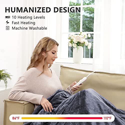 Electric Heated Blanket Full Size with Single Controller, 10 Heat Levels, 8-Hour Auto-Off H2730