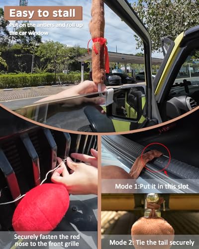 Reindeer Antlers for Cars with Red Nose, Jingle Bells & Tail - Christmas Car Decorations for SUV Truck J432