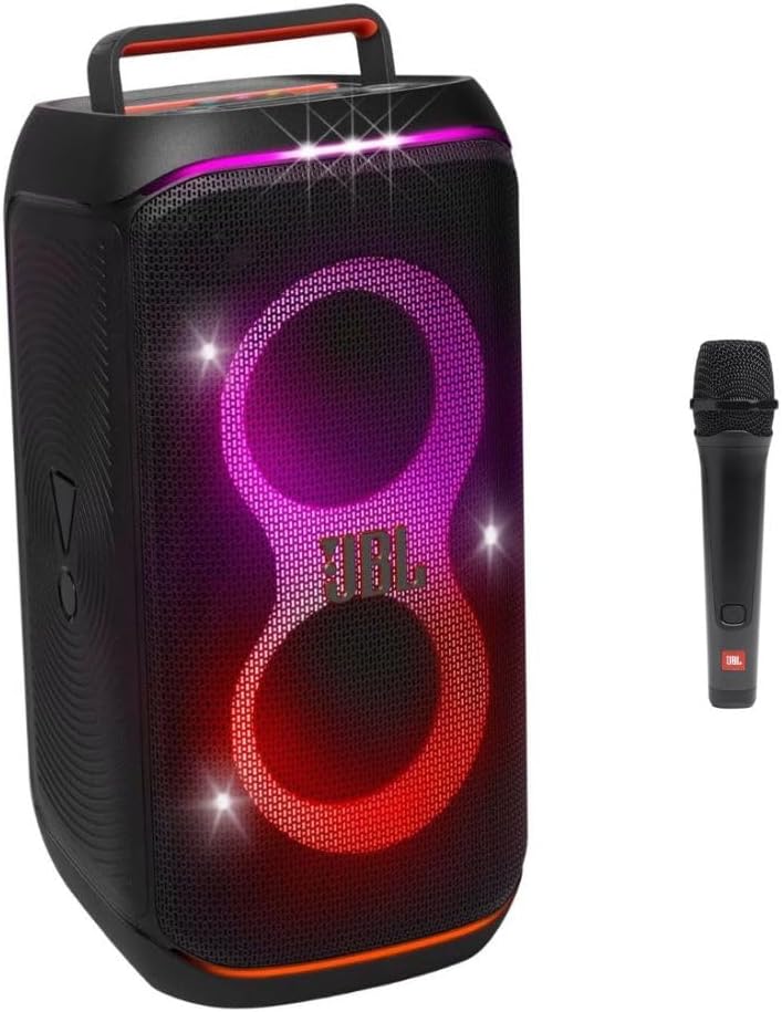 JBL PartyBox Club 120 Portable Speaker with Foldable Handle Pro Sound Futuristic Lightshow (Black) Bundle with JBL Wired Dynamic Vocal Mic