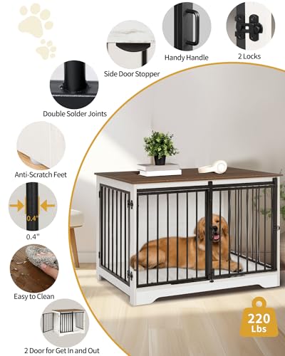 Dog Crate Furniture with Barn Door for Small Medium Dogs, Rustic Brown P911