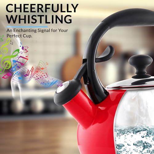 Chantal 1.8 QT Whistling Tea Kettle, Enamel on Carbon Steel, Red Y64210