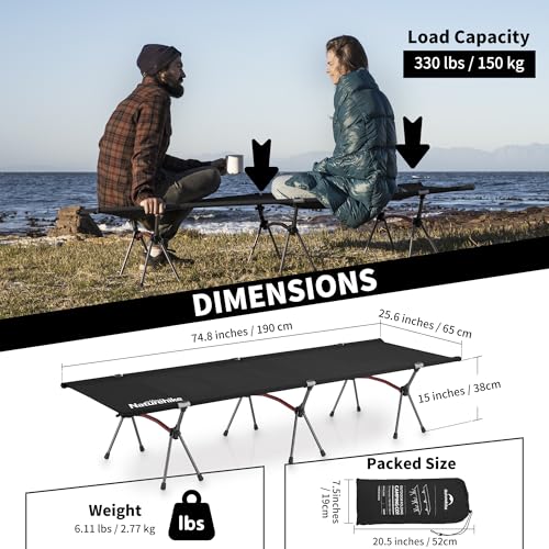 Naturehike ArmyWild Folding Camping Cot, Height Adjustable Ultralight Portable Bed U237
