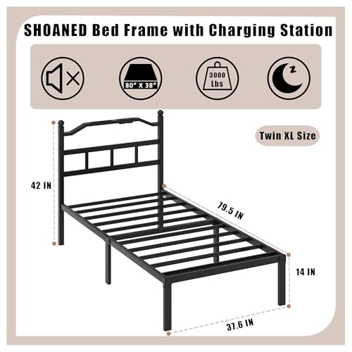 Full Metal Bed Frame 14 Inch Tall Heavy Duty Black Steel Slats Platform J736200